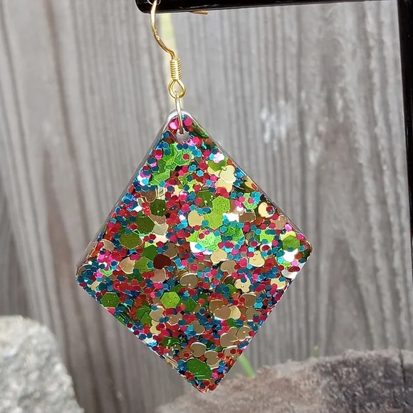 Hand Crafted Multicolor Glitter Earrings - Picture 4 of 6